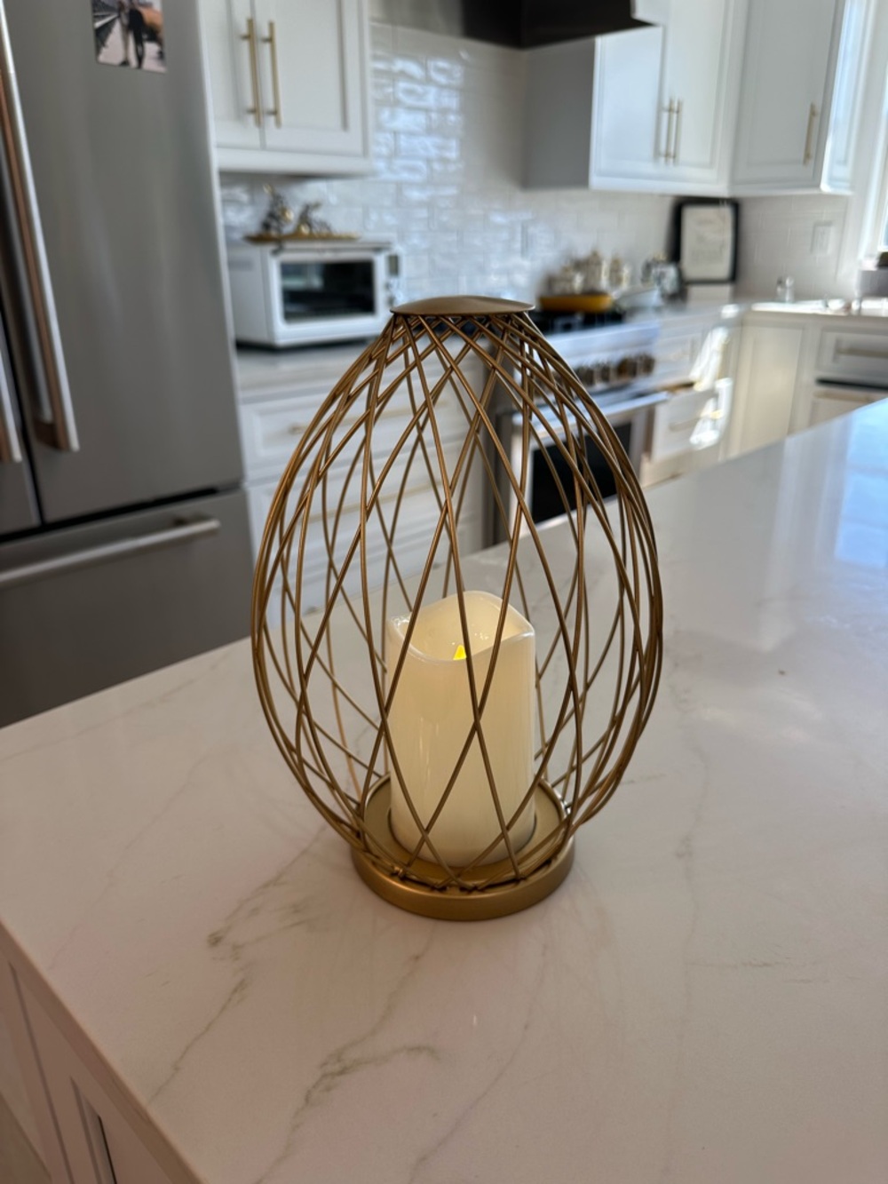 Gold Wire Cage Lantern with Candle Accent